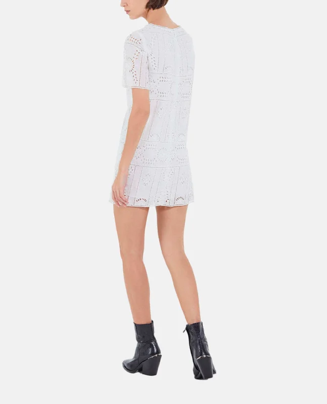 Special Discount Short Embroidered Dress With Crew Neck | Women | White