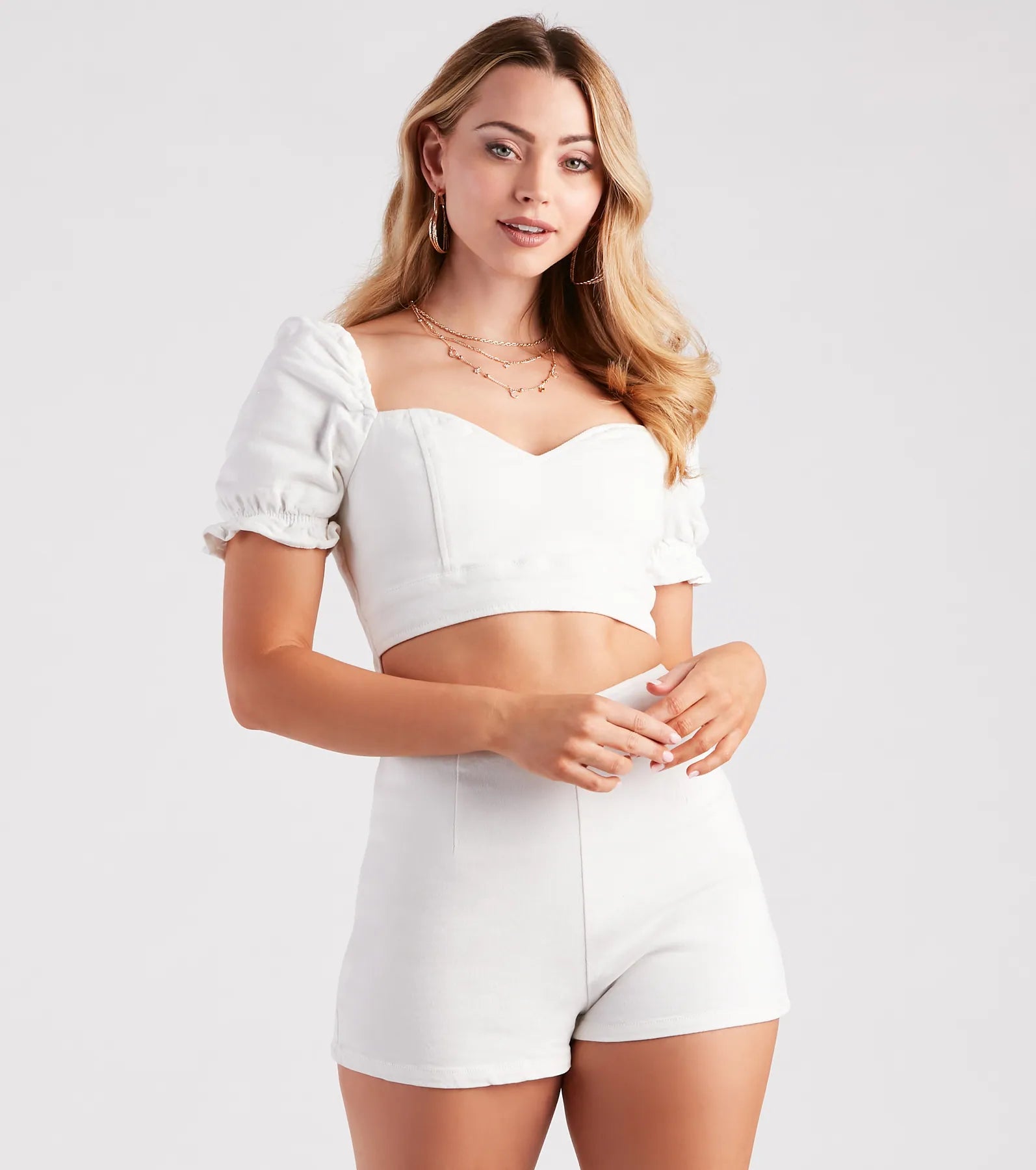 Deal Zone Denim Darling Puff Sleeve Cutout Romper