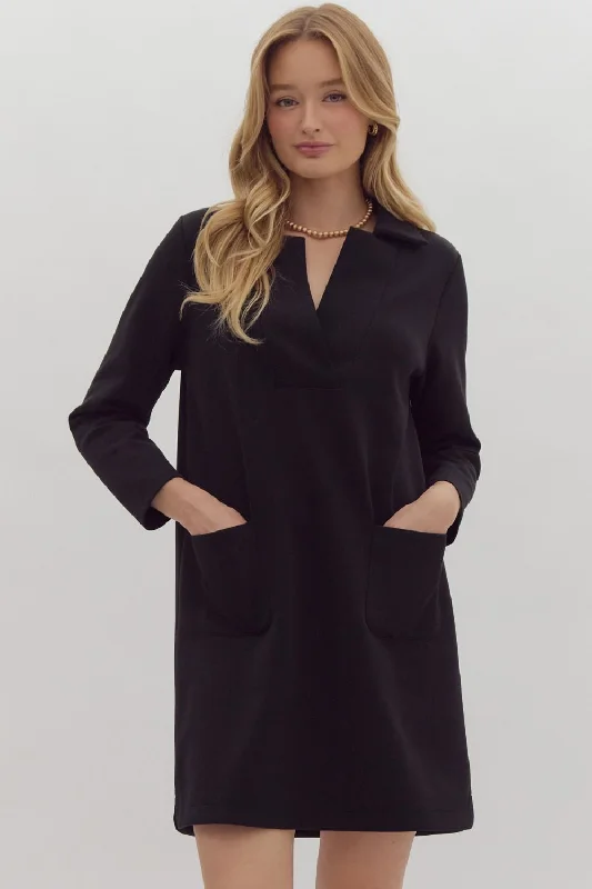 Year-End Clearance Black Collar Neck Dress