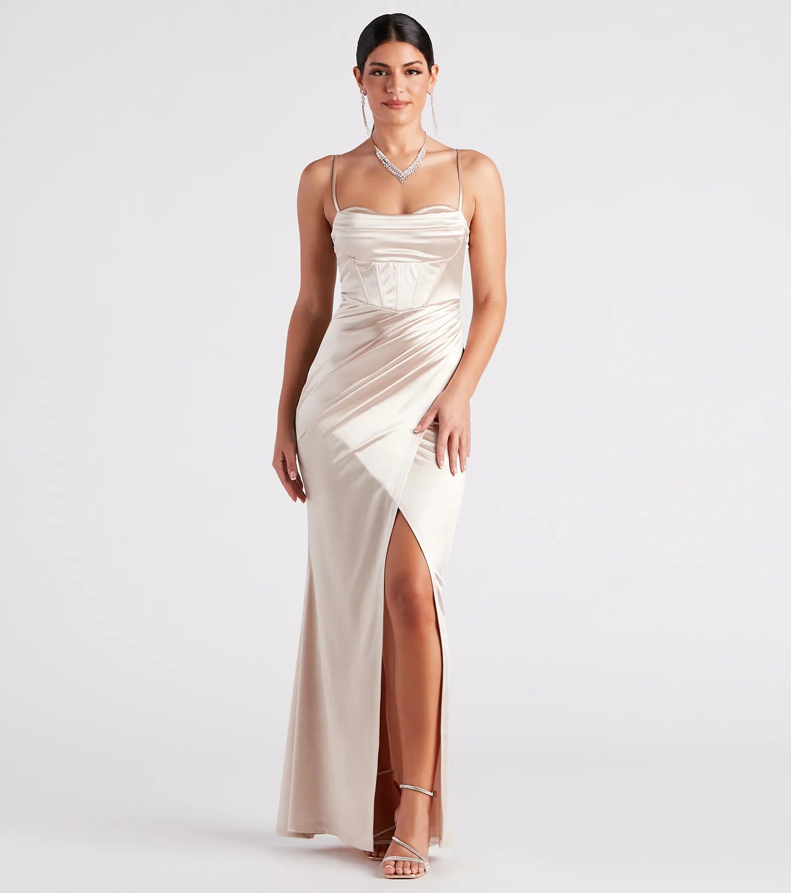 Act Now Stacie Formal Satin Corset Bodycon Dress
