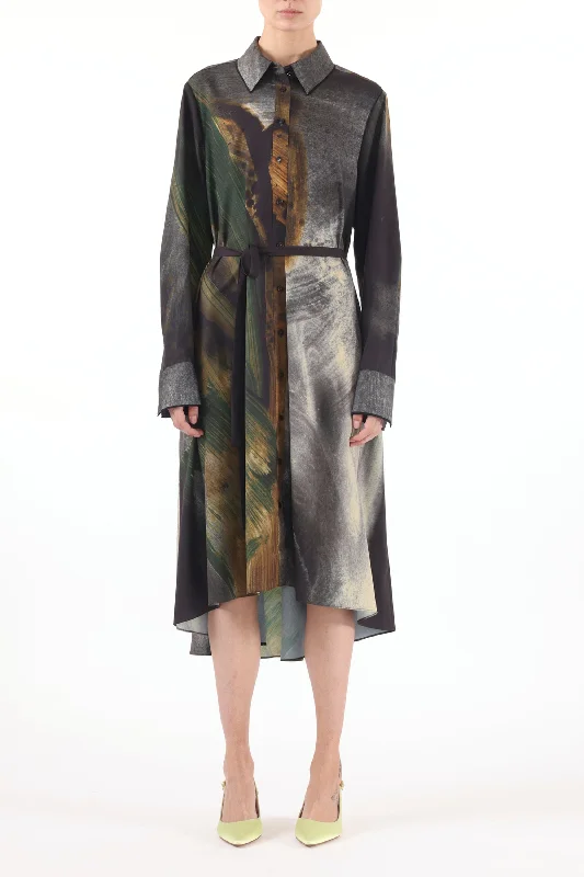 New Deals BRUSHSTROKE PRINTED OVERSIZED SHIRTDRESS WITH BELT