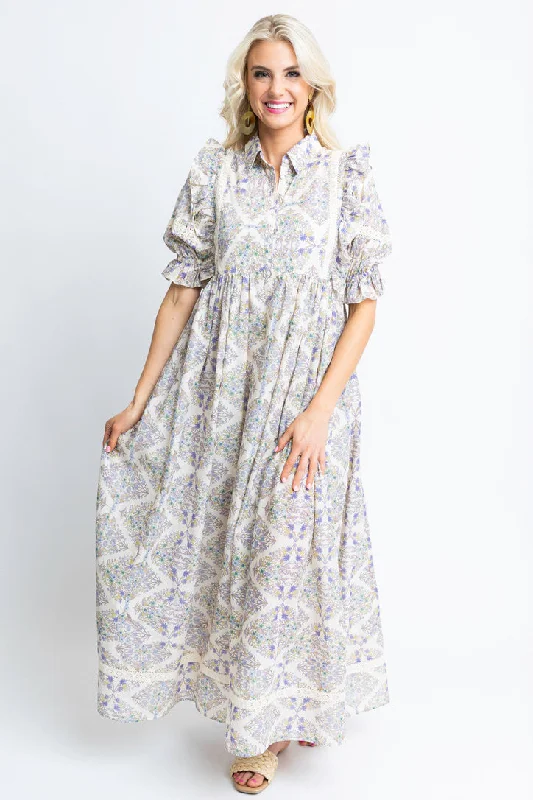 Price Reduction Boho Floral Puff Sleeve Maxi Dress