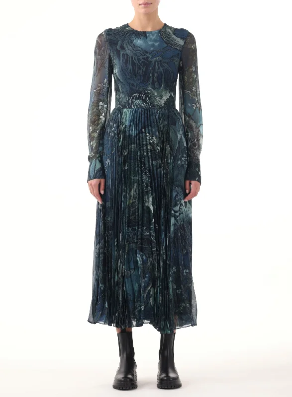 Quick Sale LONG SLEEVE PLEATED CHIFFON DRESS