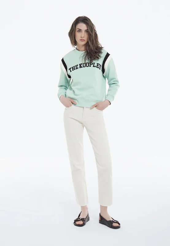 YEAR-End Sale Green Sweatshirt With Bands And Varsity Logo | Women | Blue x Grey