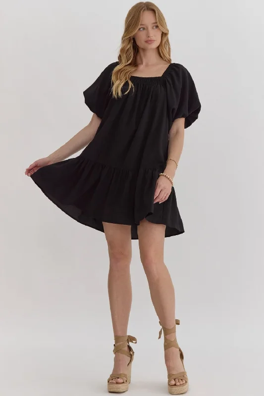 Super Bargain Black Bubble Sleeve Dress