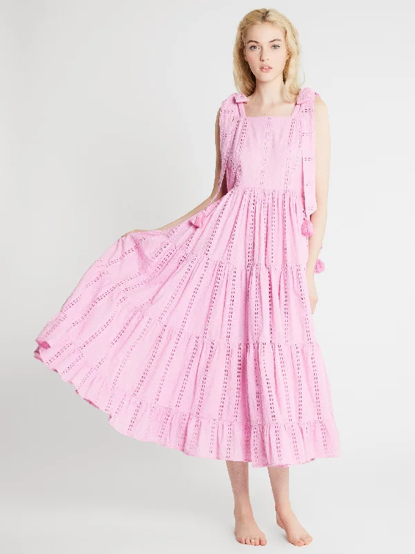 Exclusive Deal Daphne Dress in Bubblegum Polka Dot Eyelet