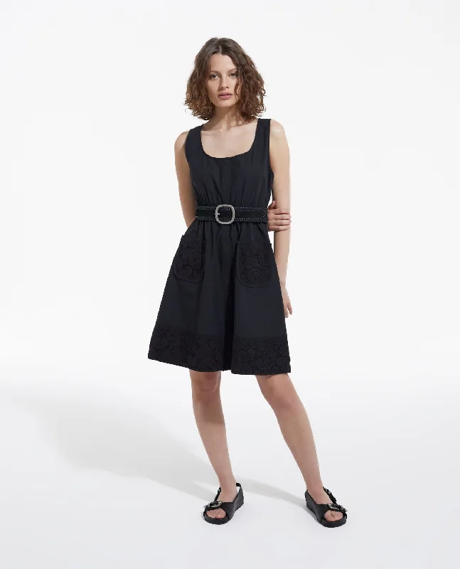 Steals and Deals Sleeveless Short Dress With Pockets | Women | Black