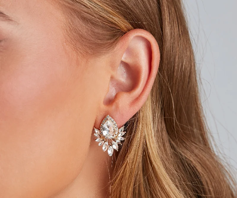Price Cut Bold Look Rhinestone Teardrop Spike Stud Earrings
