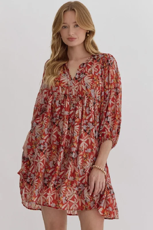 Special Price Rust Floral Dress