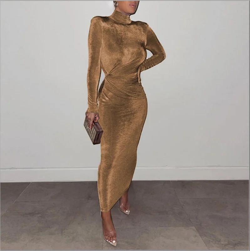 Online Only Awakecrm Christmas Gift Chic Women's Turtleneck Long Sleeve Maxi Dress Autumn Winter Elegant Fashion Sexy Skinny Dresses for Women Festival Clothing