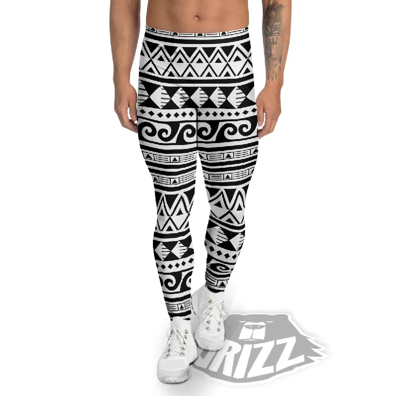 Quick Sale Aztec White And Black Print Pattern Men's Leggings