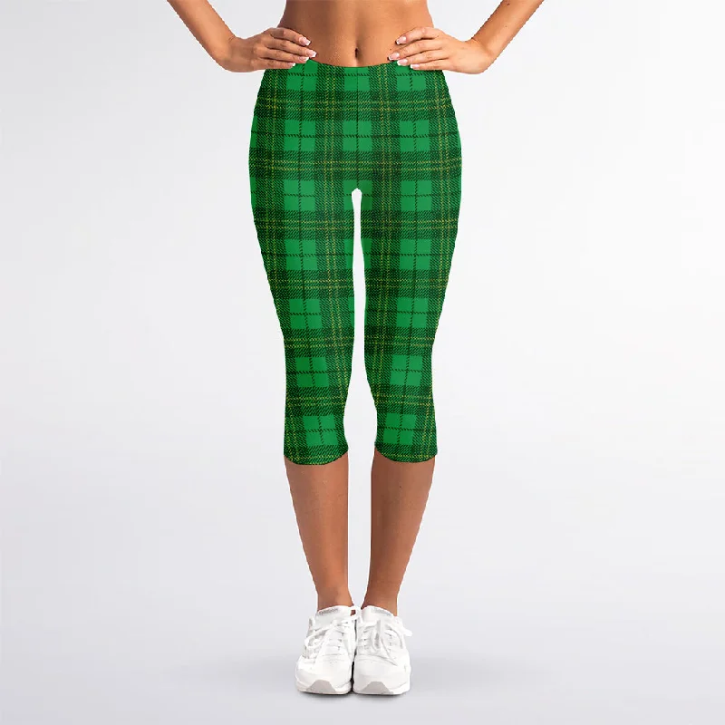 Act Now Green Tartan St. Patrick's Day Print Women's Capri Leggings