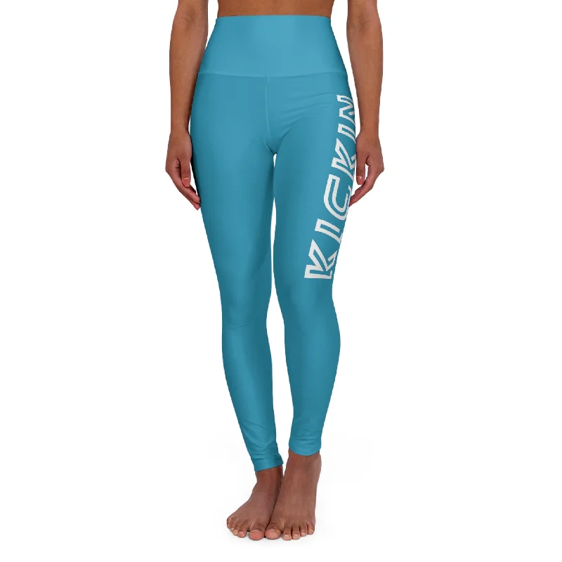 Reduced Prices Kickin Chickin Fitness High Waisted Yoga Leggings Turq/White
