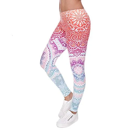 Special Savings Middle Waisted Seamless Workout Leggings - Women’s Mandala Printed Yoga Leggings Tummy Control Running Pants (Red, One Size)