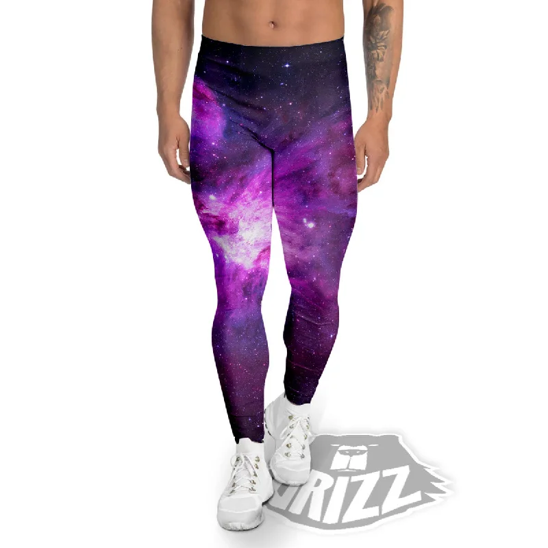 Deal Dash Nebula Galaxy Space Purple Stars Print Men's Leggings