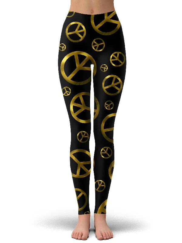 Best Bargains Peace Sign Gold Leggings