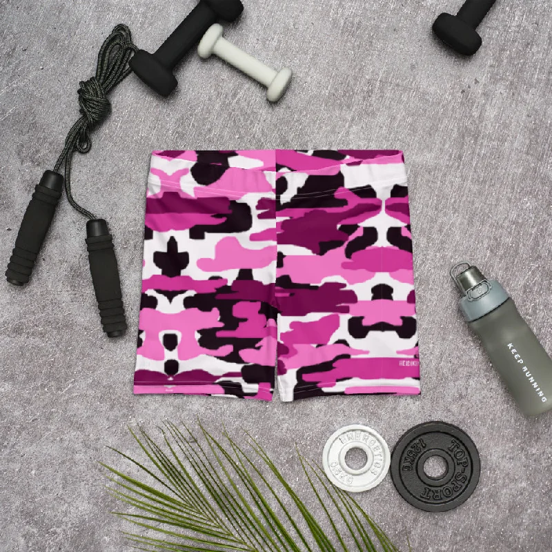 Can't Miss Pink Camo Shorts, Camouflage Military Army Print Women's Short Tights-Made in USA/EU/MX