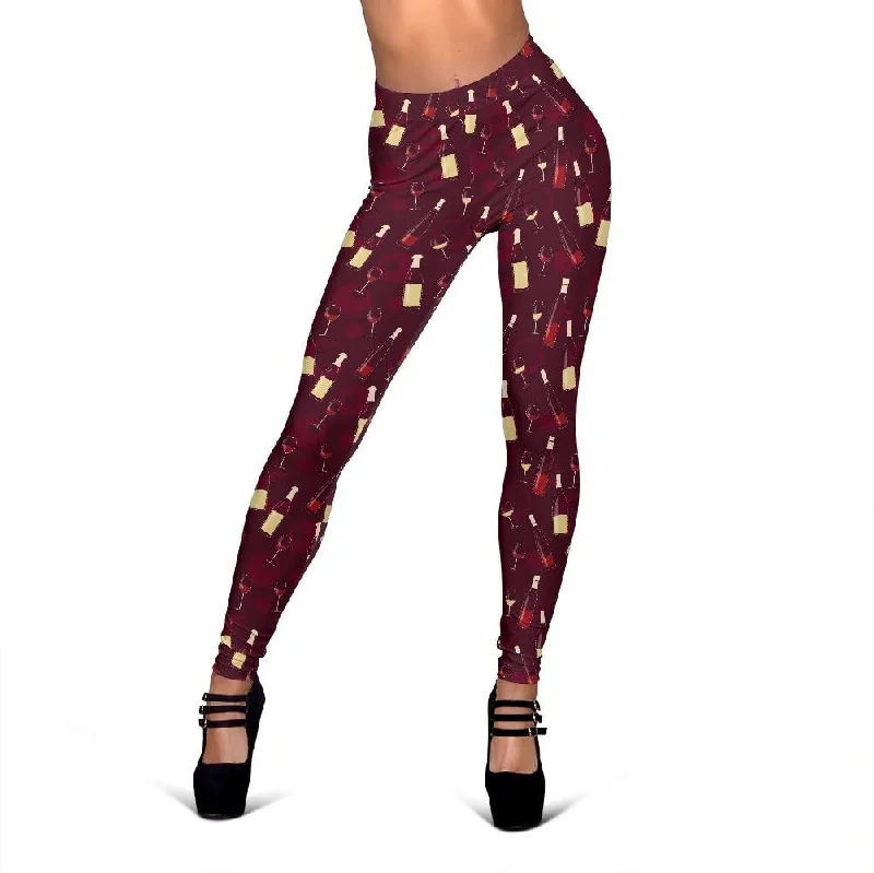 Exclusive Deal Red Wine Glass Bottle Print Pattern Women Leggings