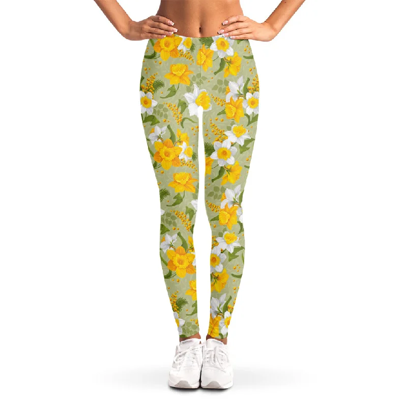 Buy Now Vintage Daffodil Flower Pattern Print Women's Leggings