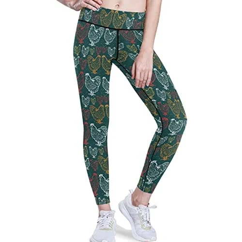 Instant Discount visesunny High Waist Yoga Pants with Pockets Rooster Dot Decorative Buttery Soft Tummy Control Running Workout Pants 4 Way Stretch Pocket Leggings