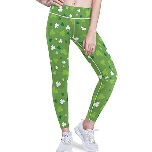 Buy Now visesunny High Waist Yoga Pants with Pockets Saint Patricks Day Clover Leaf Buttery Soft Tummy Control Running Workout Pants 4 Way Stretch Pocket Leggings