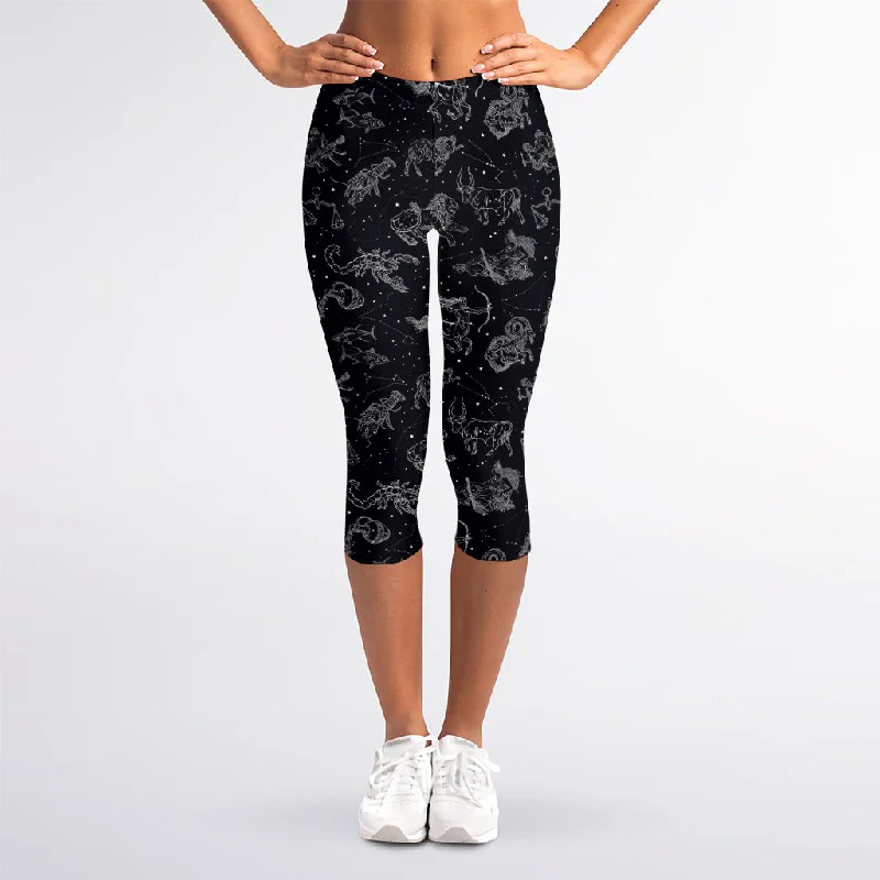Final Sale Zodiac Constellation Pattern Print Women's Capri Leggings