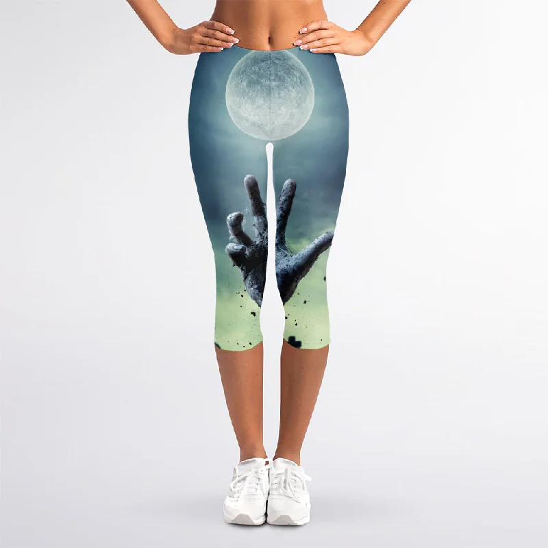 Unmissable Offer Zombie Hand Rising From Grave Print Women's Capri Leggings