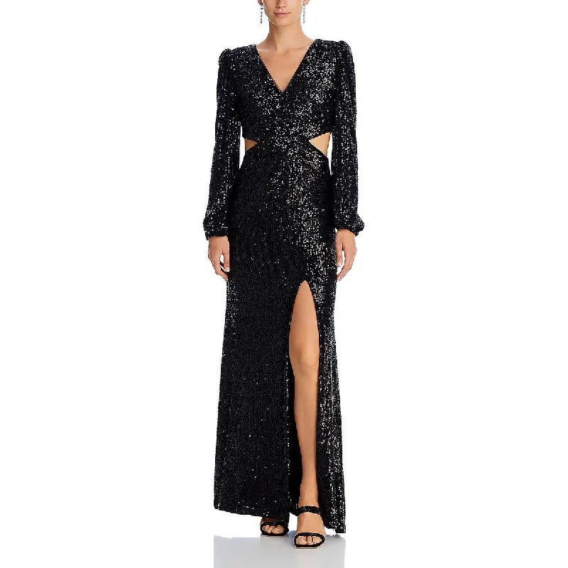 Closeout Aqua Womens Mesh Sequined Evening Dress