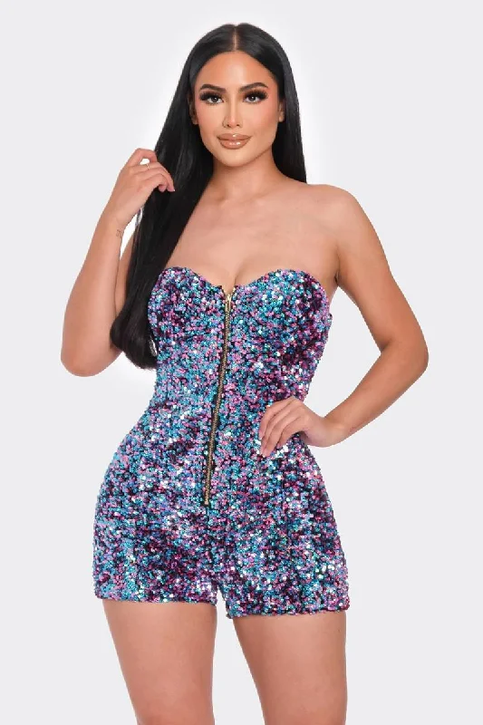Great Deals Multi Sequins Tube Top Romper