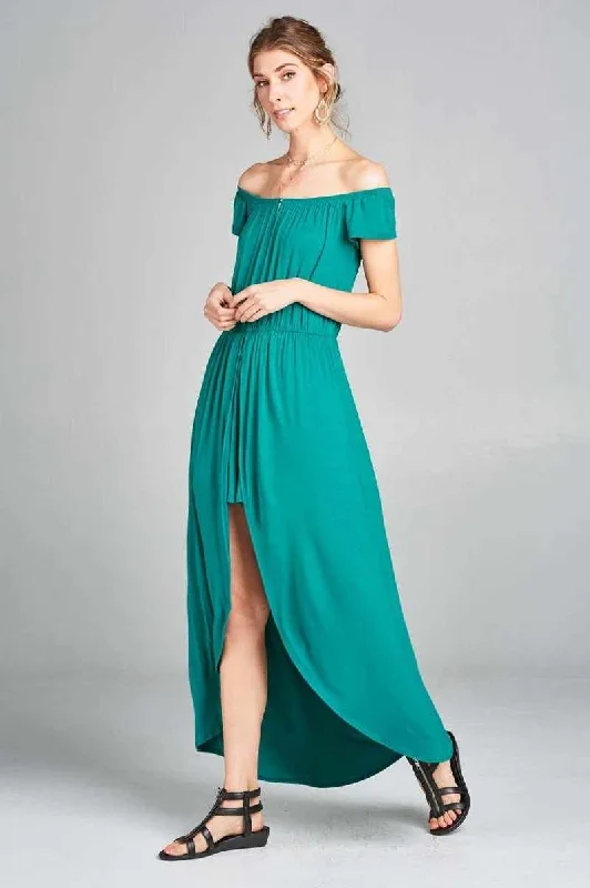Value Deals Off Shoulder Solid Jersey Romper Maxi