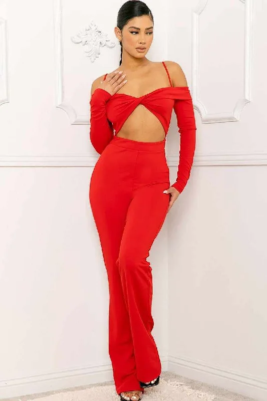 Flash Deals Open Shoulder Cutout Detail Jumpsuit