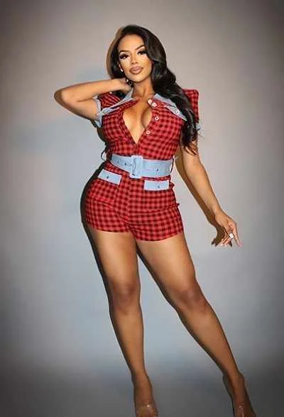 Midnight Madness Plaid Print Denim Romper