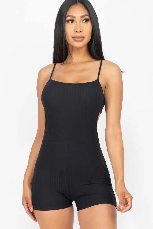 Super Deal Ribbed Sleeveless Back Cutout Bodycon Active Romper
