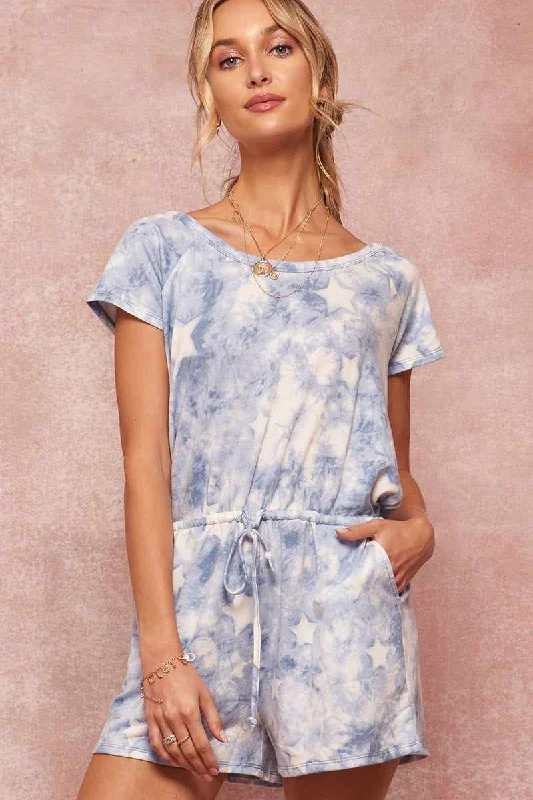 Shop and Save Star-pattern Tie-dye Knit Romper