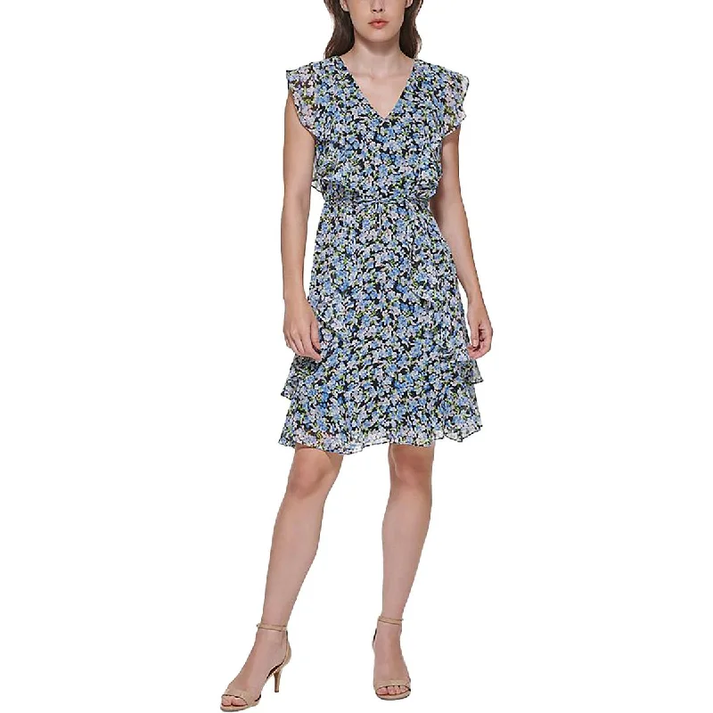 Online Specials Tommy Hilfiger Womens Chiffon Floral Fit & Flare Dress