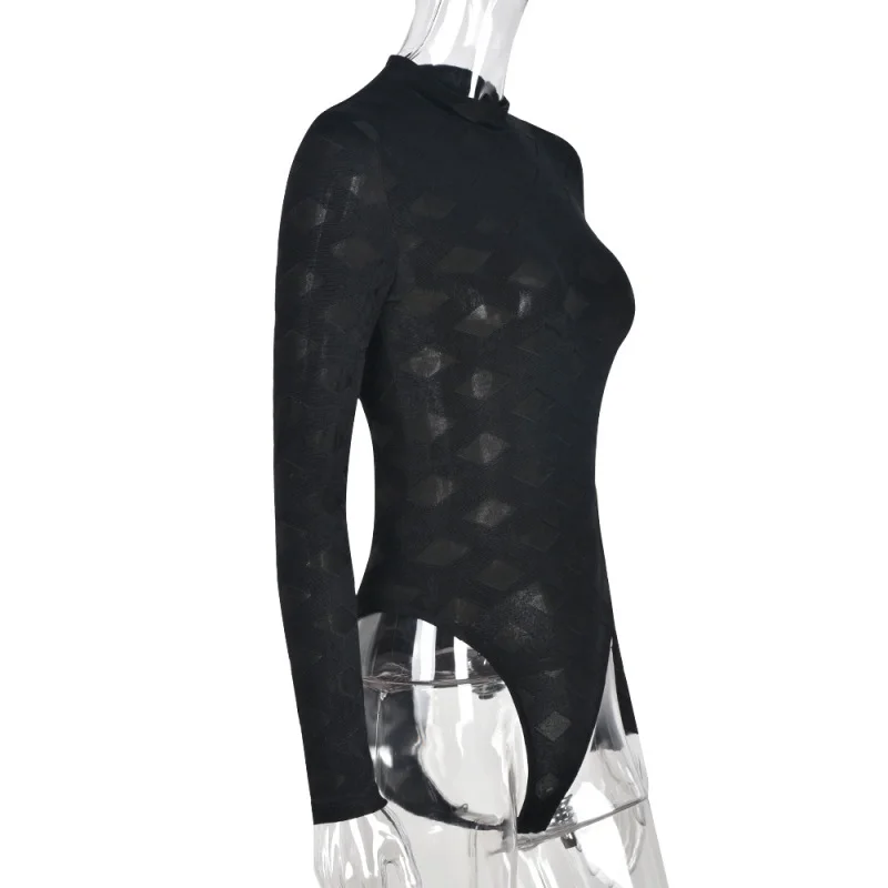 Huge Discounts Women'S Sexy Mesh See-Through Patchwork Long-Sleeved Bodysuits
